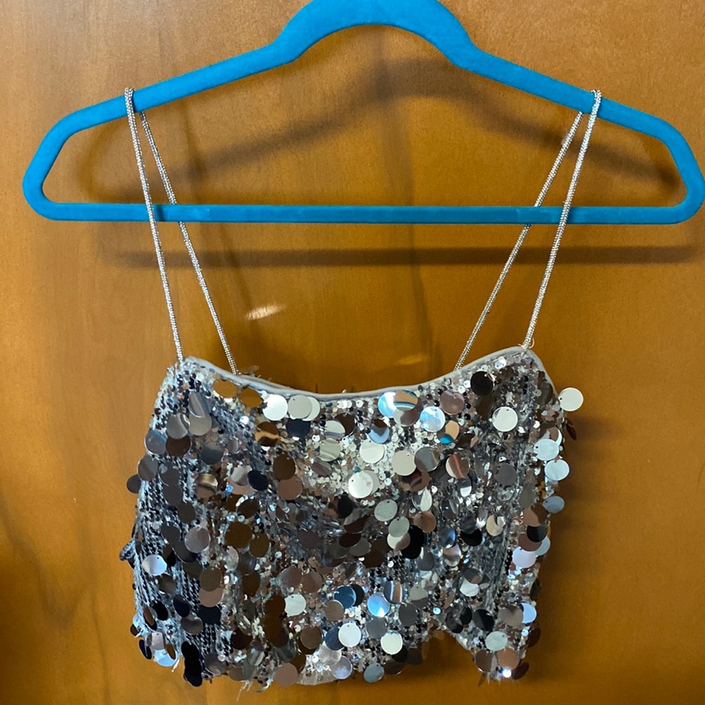 Sparkly Sequin Top with Rhinestone Straps